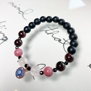 Designer Mala Evil Eye Garnet Spinel Rose Quartz